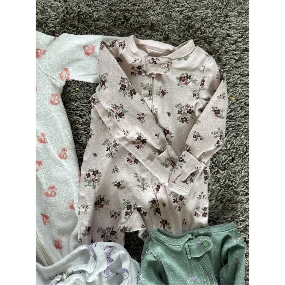 Carter's Sleeper Pajamas Kids Newborn Multicolor Floral Animal 5 Pack Bundle